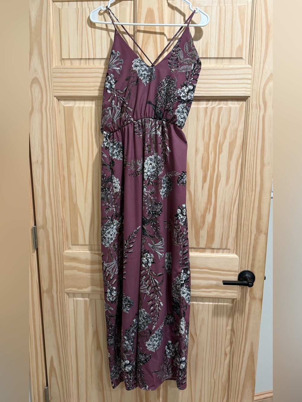 Charlotte Russe Mauve Floral Maxi Dress with Strappy Back